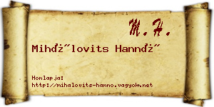 Mihálovits Hannó névjegykártya